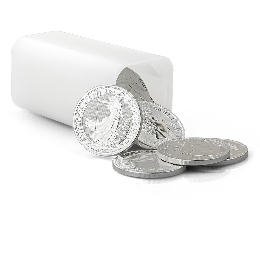 2023 UK Britannia 1oz Silver Coin - Full Tube of 25 Coins (Image 1)