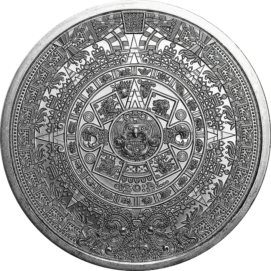 Silver 5oz. Aztec Calendar Sun Stone 