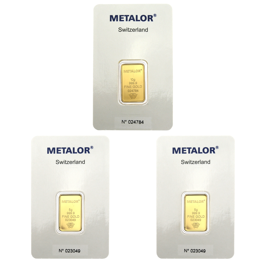 Metalor Stamped 5g & 10g Gold 3 Bar Bundle