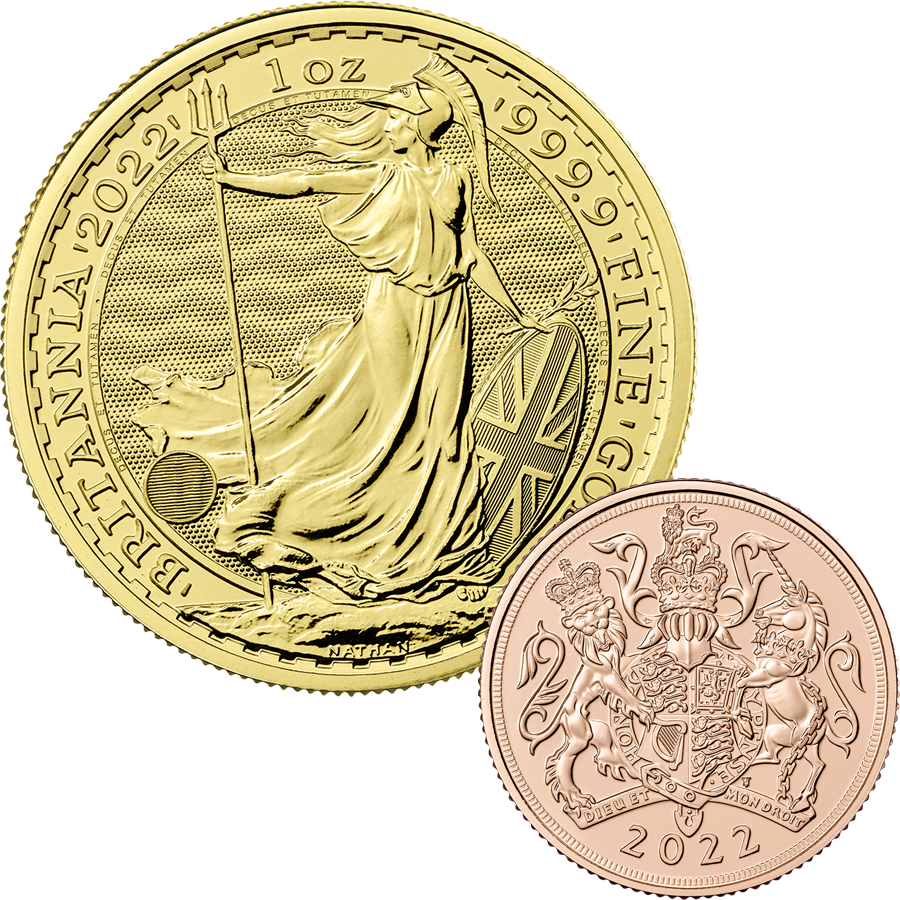 2022 UK Full Sovereign & 2022 Britannia 1oz Gold Coin Collection (Image 1)