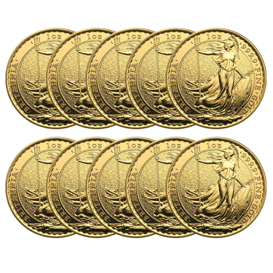 Pre-Owned Post 2012 UK Britannia 1oz Gold Coin Bullion Bundle (10 Coins) - Mixed Dates (Image 2)