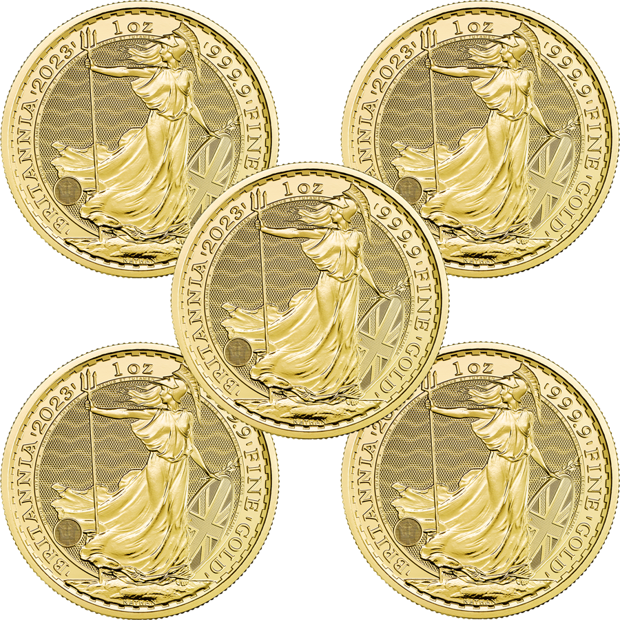 2023 UK Britannia 1oz Gold 5 Coin Bullion Bundle