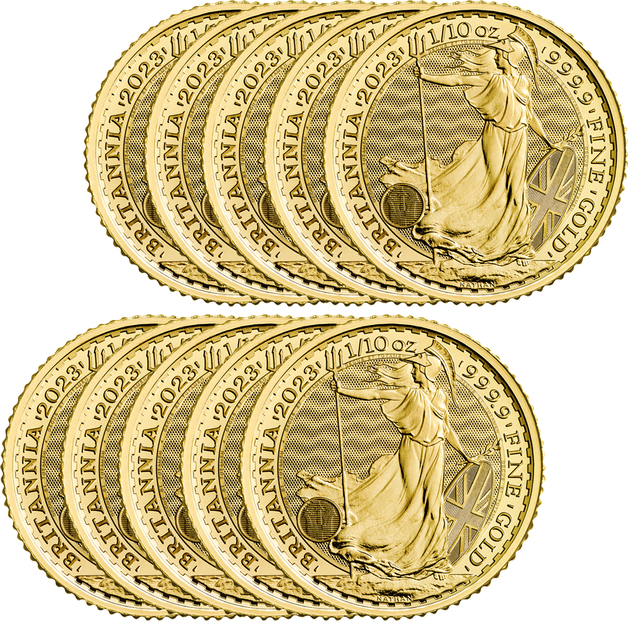 2023 UK Britannia 1/10oz Gold 10 Coin Bullion Bundle (Image 3)