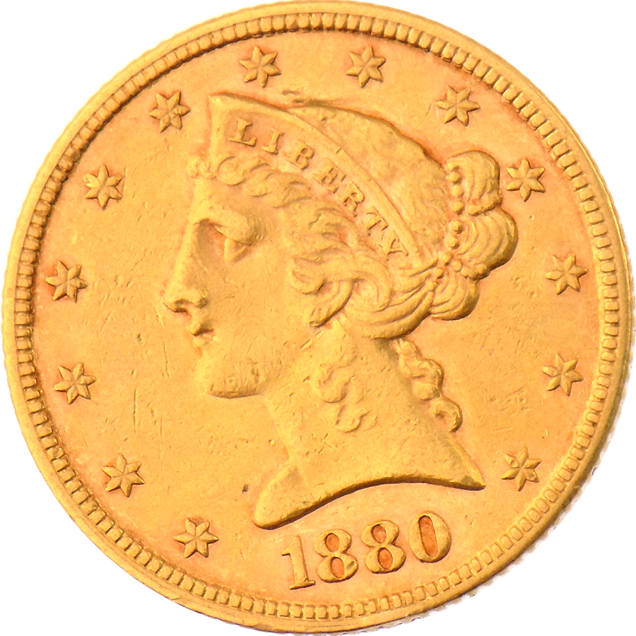 Pre-Owned 1880 USA Liberty Head Five Dollar Gold Coin