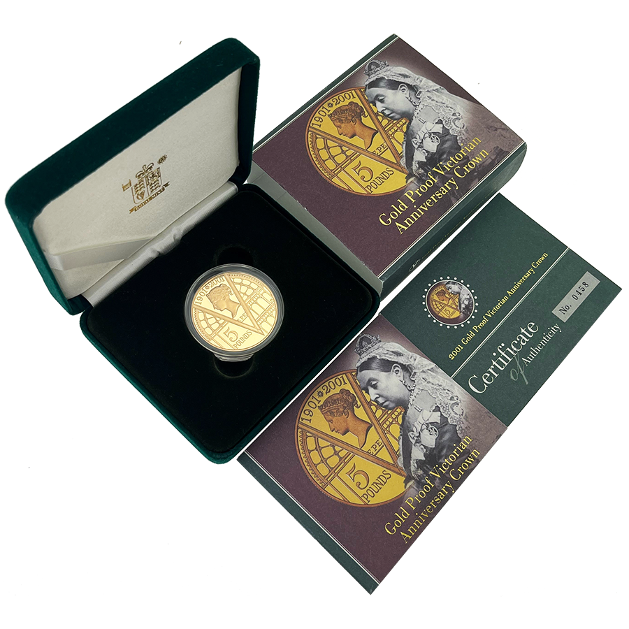 Pre-Owned 2001 UK Victorian Anniversary Gold Proof Crown