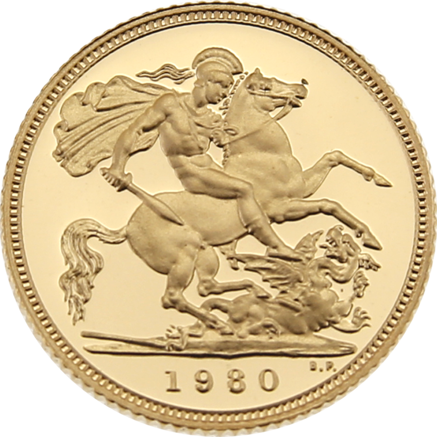 Pre-Owned 1980 UK Half Sovereign Proof Design Gold Coin (Image 2)